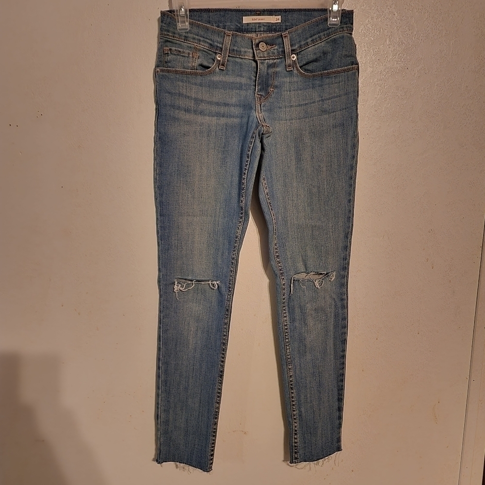 Levi's 524 Skinny Distressed Raw Hem Jeans Size 24